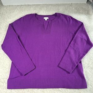 J. Jill Women’s V-Neck Cotton Rayon Blend  Purple Stretch Soft Sweater L  petite